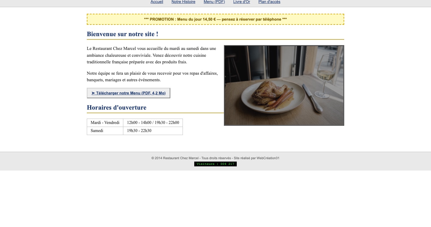 Site de restaurant daté, avant